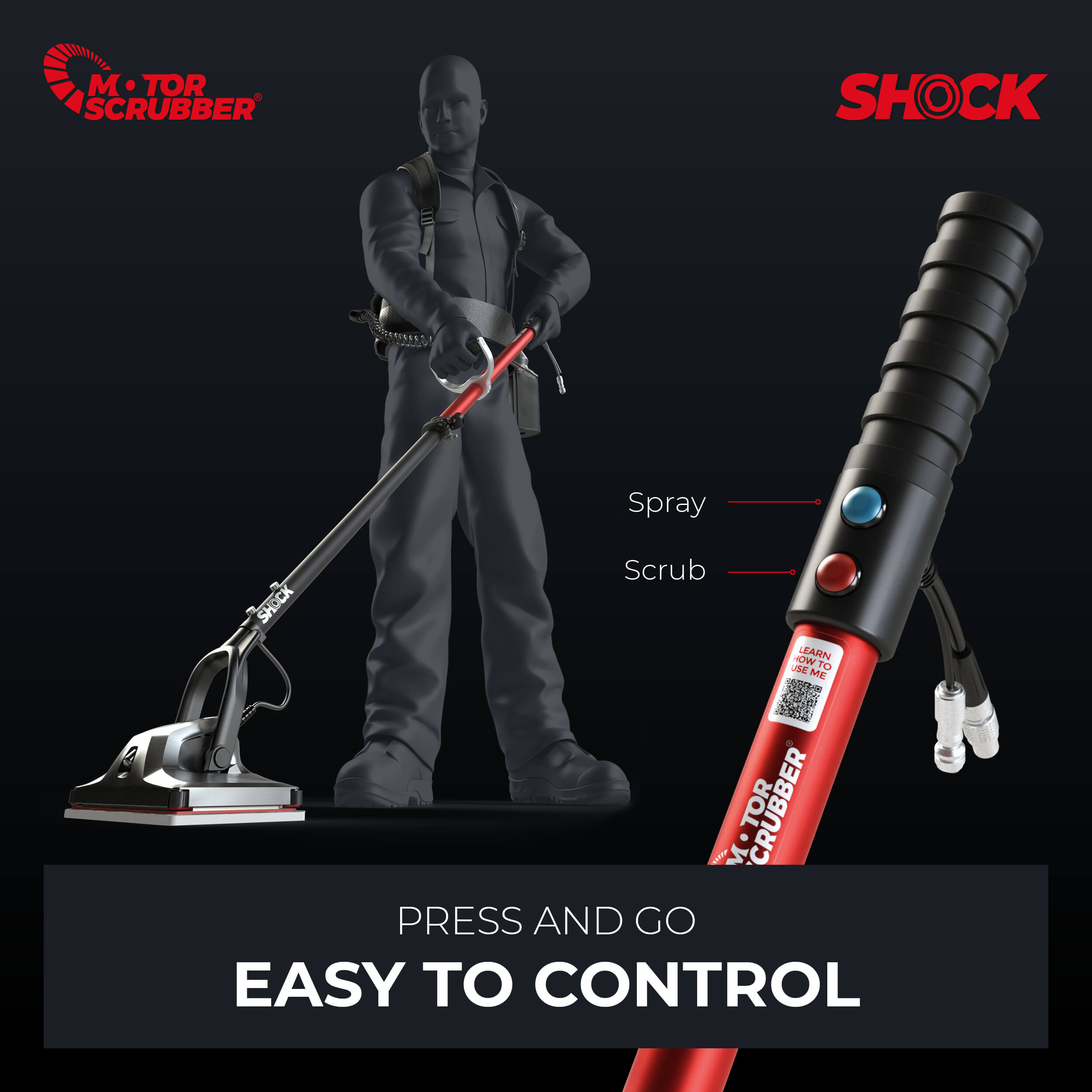 SHOCK Small Floor Scrubber Machine Starter Kit, No Backpack | MotorScrubber